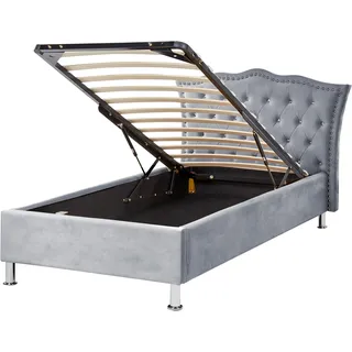 Beliani Bett 90/200cm Grau Metz - Textil , 90x200 cm , Schlafzimmer, Betten