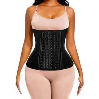 ECOWALSON Taillentrainer für Frauen, Korsett, Cincher, Körperformer, Mieder-Trimmer mit Stahlknochenverlängerung, F-schwarz (9 Stahlknochen Höhe: 29,5 cm), Medium