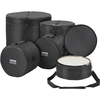 Vevor 5-teiliges Schlagzeugtaschen-Set, 1680D Oxford-Gewebe, gepolstert mit 1,5 m abnehmbarem Schultergurt, Tragegriffen, für 55,88 cm Kick, 30,48 cm Tom, 33,02 cm Tom, 40,64 cm Tom, 35,56 cm Snare