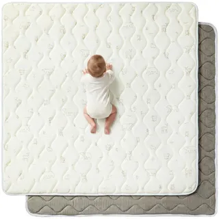 Fortella Krabbelmatte Baby Faltbar 120x120cm, Verdickte Rutschfeste Krabbeldecke für baby Schaumstoff, Spielmatte für Laufstall, Waschbare Spieldecke Kinderteppich Bodenmatte Babyzimmer (Waldbeige)