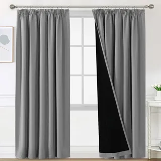 BellaHills Vorhang 100% Blickdicht mit Kräuselband 2er Set Vorhang gegen Kälte Doppellagige Vorhänge Thermogardine Wärmeisolierend Verdunklungsvorhänge H260 x B140 cm, Taubengrau