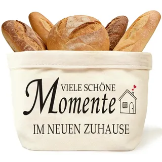 WPPQWP Brotkorb Stoff | Brötchenkorb Mit Viele schöne Momente IM NEUEN ZUHAUSE | Einweihungsgeschenk Wohnung | 38×15×25 cm (Schwarz)
