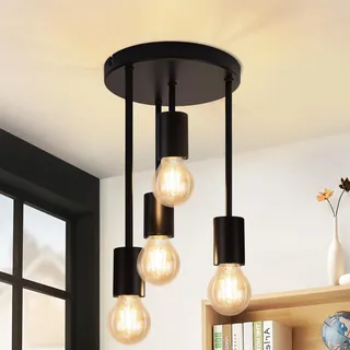 CBJKTX Deckenleuchte Vintage Deckenlampe Schwarz - 4 Flammig E27