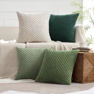 MIULEE 4er Set Kissenbezug 40×40cm Kordsamt Ananas-Ähren Grün Serie