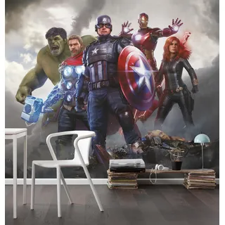 Komar Vlies Fototapete - Marvel Avengers Working Together - Größe 300 x 250 cm - Tapete, Kinderzimmer, Kindertapete