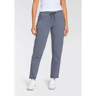 Jogginghose KANGAROOS, Damen, Gr. 40, N-Gr, grau (blau anthra), Sweatware, Obermaterial: 95% Baumwolle, 5% Elasthan, bedruckt, unifarben, bequem knöchellang, Hosen Jogginghose, mit großen Taschen, Topseller