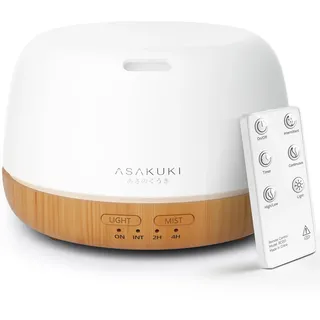 ASAKUKI Aroma Diffuser, 300ML Ultraschall Aromatherapie Diffuser für Ätherische Öle, Luftbefeuchter mit Fernbedienung, Automatische Abschaltung bei Wasserlosem Zustand, und 7 Arten LED Lichtfarben