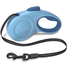 HALTI Rollleine - Hundeleine mit Reflektorgewebe, ergonomischer weicher Gelgriff und patentierte einstufige Verriegelung. Geeignet für mittelgroße Hunde (Größe M, Blau)