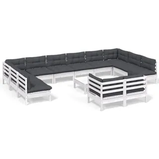 vidaXL 13-tlg. Garten-Lounge-Set mit Kissen Weiß Kiefernholz