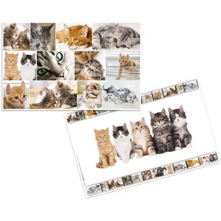 Herma 19379 Schreibtischunterlage Tiere Katzen 3er Set, 55 x 35 cm, rutschfest, abwischbar und mit beidseitigem Motiv bedruckte Schreibunterlage aus stabilem Karton, Tischunterlage für Kinder