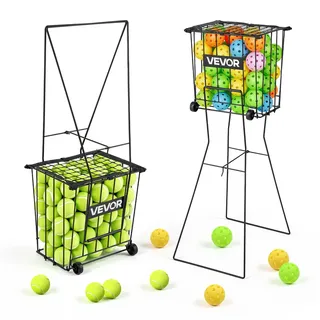 Vevor Tennisballkorb mit Rollen, Tennisballsammler mit Rahmen & Ballkorb aus Kohlenstoffstahl, Umwandelbares Sammelkorb für 75 Tennisballs, Tragbarer Tennisballwagen für Training Ballsammeln, Schwarz