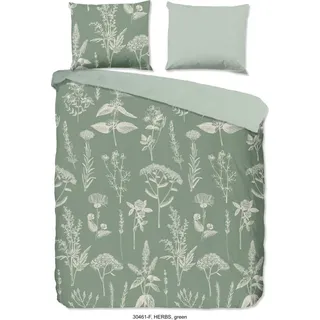 Good Morning Bettbezug "bloemen" - Grün - (200x200/220 cm) - Baumwolle 100% Flanell - Grün