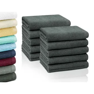 ZOLLNER 10er Set Handtücher in 50x100 cm - saugstarke und weiche Duschtücher in dunkelgrau - mit praktischem Aufhänger - waschbar bis 60°C - Baumwolle - Hotelqualität
