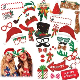 38-teiliges Set Mit Weihnachtsfoto-Requisiten, Lustige Fotobox-Zubehör Für Weihnachten, Party-Dekorationen, Tischdekoration Für Geburtstage Und Silvester, Foto Booth Für Unvergessliche Erinnerungen