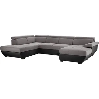 Mivano Wohnlandschaft Speedway, Modernes U-Form-Schlafsofa mit Stauraum und verstellbaren Kopfstützen, 332 x 79 x 222, Zweifarbiger Bezug, Grau/Schwarz