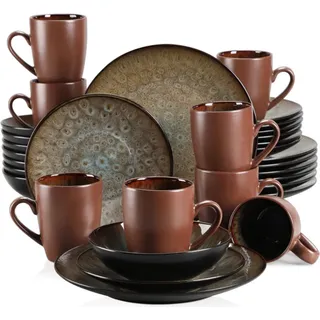 Serviesset – 32-teilig – Für 8 Personen – Porzellan – Braun - Braun