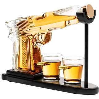 Focenat Whisky Geschenkset, Whisky Karaffe, Karaffe mit Gläsern, Schnaps Dekanter, Gun Dekanter Set mit 2 Bullet Gläsern, Geburtstagsgeschenk für Männer