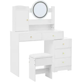 Urban Meuble Schminktisch-Set mit LED-Beleuchtung & Hocker Weißer 90×40×132 cm , Holzwerkstoff, Glas , Rechteckig , 90x132x40 cm , Kleinmöbel, Kommoden, Kommoden