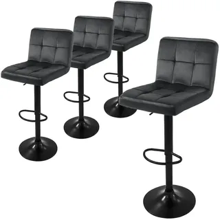 ML-Design 4er Set Barhocker Tresenhocker 360° drehbar, Gepolsterter Barstuhl mit Rückenlehne und Fußstütze, 63-83 cm - Grau