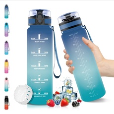 Vikaster Wasserflasche, 1 Liter Sportwasserflasche, BPA-frei, auslaufsicher und wiederverwendbar, mit einem Klick zu öffnende Wasserflasche, geeignet für Fitnessstudio, Yoga, Camping, Wandern