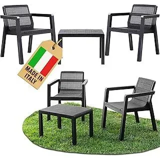 Ondis24 Riviera Balkonmöbel Set 3 teilig Gartenmöbel Lounge Set 2 Sessel mit Beistelltisch in Jute Optik aus UV-& wetterbeständigen Kunststoff Balkonmöbel Kleiner Balkon Sitzmöbel Loungetisch