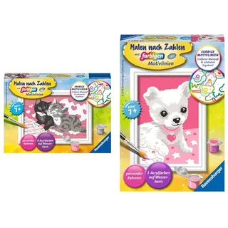 Ravensburger Malen nach Zahlen 28467 - Kuschelkatzen - Malen nach Zahlen für Kinder ab 7 Jahren & Malen nach Zahlen 29684 - Chihuaha - Kinder ab 7 Jahren