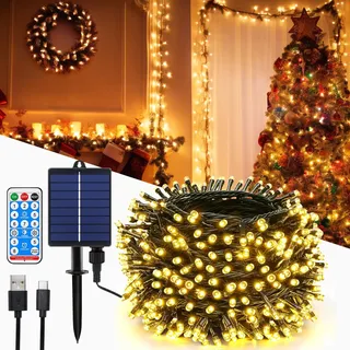 MOLVCE Solar Lichterkette Aussen, 20m 200LED Lichterkette Solar mit Fernbedienung, 8 Modi, Timer, USB-Kabel, Dimmbar Solarlichterkette Wetterfest für Balkon Weihnachten Deko, Warmweiß