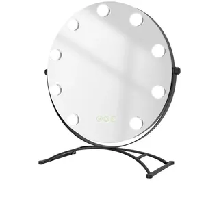 Emke Schminkspiegel Runder mit Beleuchtung, Schwarz, ф40 cm , Glas , 40x16x40 cm , Spiegel, Schminkspiegel