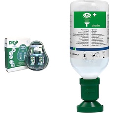 Drop Augenspülstation, 2 Flaschen sterile Lösung, 1L & First Aid Only Augenspülflasche 500 ml, 1er Pack (1 x 1 Stück)