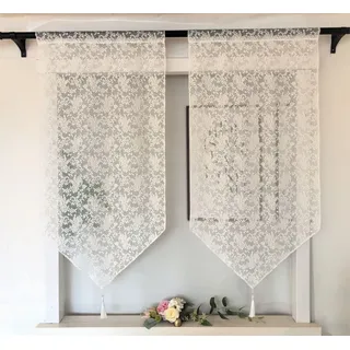 Vordesack Jacquard Panneaux mit Quaste Scheibengardine Kurzstore mit Stickerei Blumenmotiv Bistrogardinen mit Tunnelzug 2 Stück HxB 60x45cm Blumen