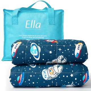 Ella Gewichtsdecke Kinder 3,2 kg 100x150 cm - Therapiedecke, für Stressabbau & Angstzustände, Hypoallergene Glasperlen, weiche & kühlende Baumwoll- Außenschicht, für Kinder von 25-40 kg - Space