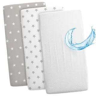 Totsy Baby Spannbettlaken Kinderwagen Baby Spannbetttücher 3er Set: 55x90 cm - 2X Bettlaken + 1x wasserdichter Matratzenschoner - Babybett Zubehör für Kinderbett Beistellbett Stubenwagen 55 x 90