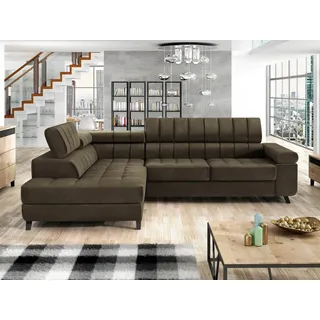 Mirjan24 Ecksofa Nord, Polsterecke vom Hersteller, L-Form Ecke, Bettkasten und Schlaffunktion (Farbe: Wave 09, Seite: Links) - Braun