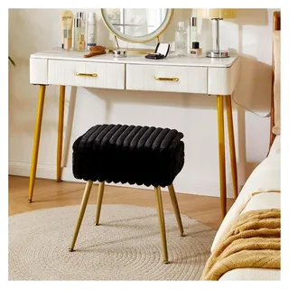 Samt Schminktischhocker mit Stauraum, Rechteckiger Make-up-Hocker mit 4 Metallbeinen, Pouf für Schminkzimmer und Schlafzimmer, Schwarz - Schwarz