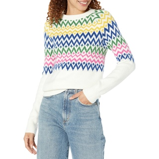 Amazon Essentials Damen Soft-Touch-Pullover mit Rundhalsausschnitt und Fair-Isle-Muster, Weiß Winter Fairisle, XXL