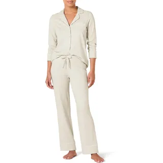 Amazon Essentials Damen Schlafanzug-Set, Baumwollmodal, langärmliges Hemd und durchgehendes Unterteil, Beige, XXL