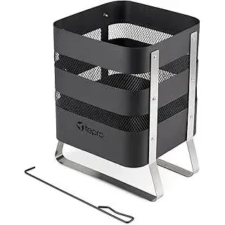 tepro Design-Feuerkorb Millburn, aus Stahl und Edelstahl, mit Schürhaken und Funkenschutzgitter, Maße ca. 42 x 36 x 49,5 cm (mit Füßen), Schwarz/ Silber