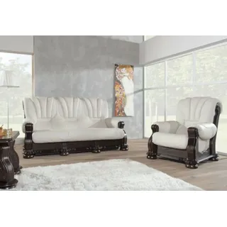 Leder Sofagarnitur der Luxus Klasse mit echtem Holzgestell Garnitur 3+2+1 Sofa - Weiß