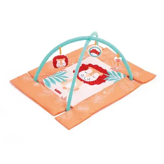 Ludi - Löwenteppich – Krabbeldecke für Babys – flauschig und weich – von Geburt an – entwickelt Motorik, Geschicklichkeit und visuelle Schärfe – Teppich, 2 abnehmbare Bögen und 3 hängende Aktivitäten