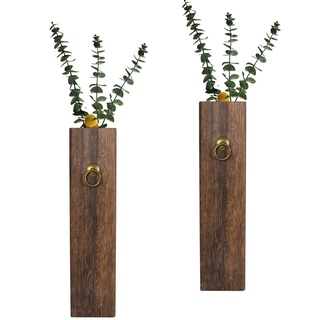 2 Stück Holz Vase Wand, Blumenvase Rustikal, Tischvase Holz, Hängende Vase für Getrocknete Blumen Zweige Pampasgras Künstliche Pflanzen, Wanddekoration für Zimmer Party Weihnachten Hochzeit