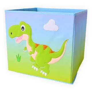 TE-Trend Dinosaurier Motiv grün Regal Aufbewahrungsbox Kinder Kinderzimmer Faltbox Aufbewahrungskorb bestickt als Spielzeugkiste für Mädchenzimmer mehrfarbig