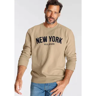 H.I.S Sweater, Langarm, lockere Passform, bestickte Optik, Rundhalsausschnitt, beige