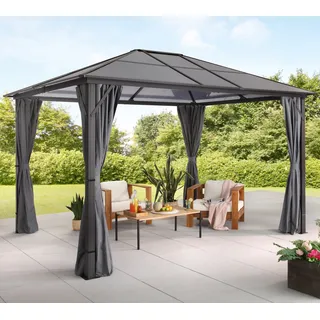 Pavillon KONIFERA "Aruba", grau (anthrazit, grau), B/H/T: 360cm x 260cm x 300cm, Pavillons, Pavillon, Gestell aus Aluminium, Dach aus Polycarbonat-Stegplatten, Topseller