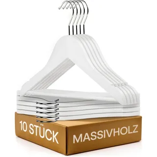 Praknu Kinderkleiderbügel Holz Weiß - 10 stück - 360° Drehbar & rutschfest mit Hosensteg - Natur FSC® Buchenholz Massiv