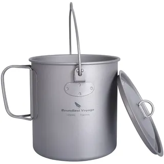 iBasingo Titan Topf 1250ml Becher Camping Kochtopf mit Deckel, Klappgriff & Skala Ultraleichtes Kochgeschirr für Camping, Backpacking, Bushcraft, Wandern und Picknick Ti3042D