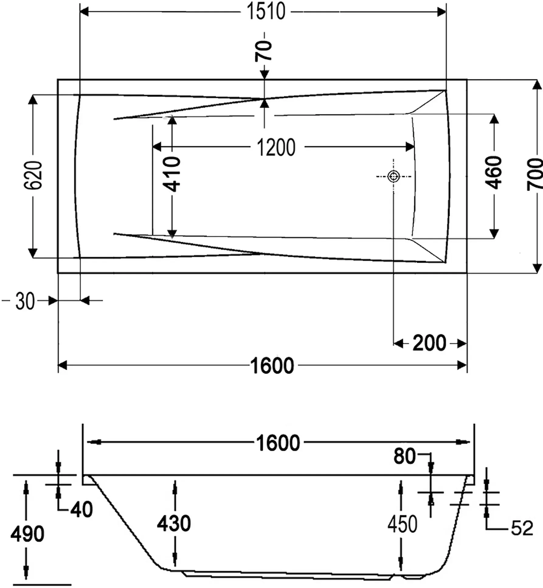 Bild von Atlanta Rechteckbadewanne 70 x 160 cm (862601)