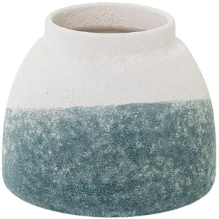 DRW Tischvase aus Keramik in Beige und Petroleumblau, Sand-Textur, 17 x 14 cm, Mund 9 cm