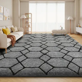 Sour Lemon Hochflor Teppich Grau Carpet Wohnzimmer 200x300 Waschbar Anti-Rutsch Extra Große Teppiche Schlafzimmer Flauschige Moderne Teppiche Matte Teppichen für Schlafzimmer Kinderzimmer