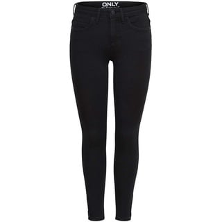 Only Skinny Fit Ankle Jeans | Stretch Black Denim Hose | ONLKENDELL Röhrenjeans Reißverschluss Saum, Farben:Schwarz, Größe:L / 30L