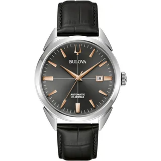 Automatikuhr BULOVA, schwarz, Armbanduhren, Damen, Automatikuhr, Armbanduhr, Herrenuhr, Damenuhr, Lederarmband, Saphirglas